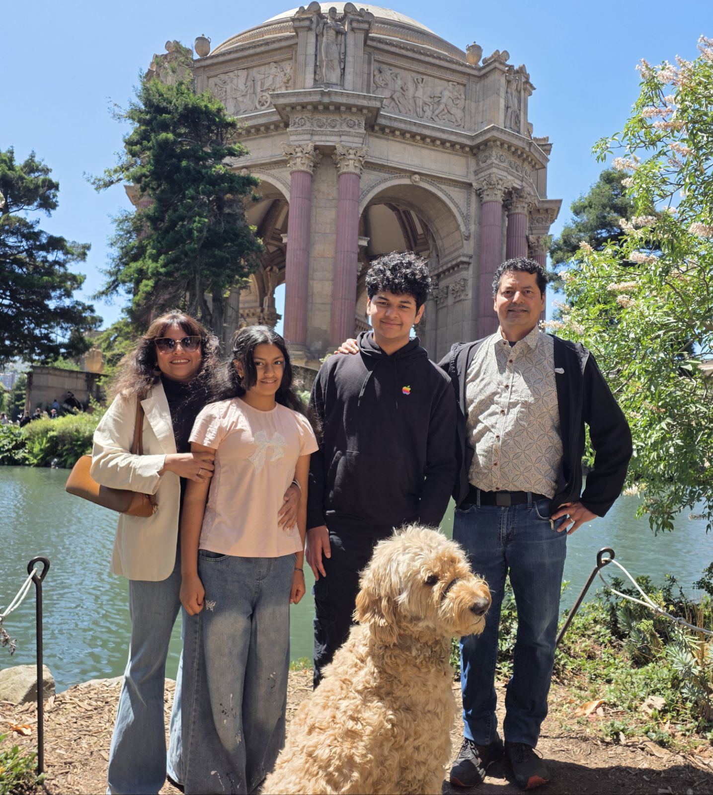 The whole family at the Palace of Fine Arts